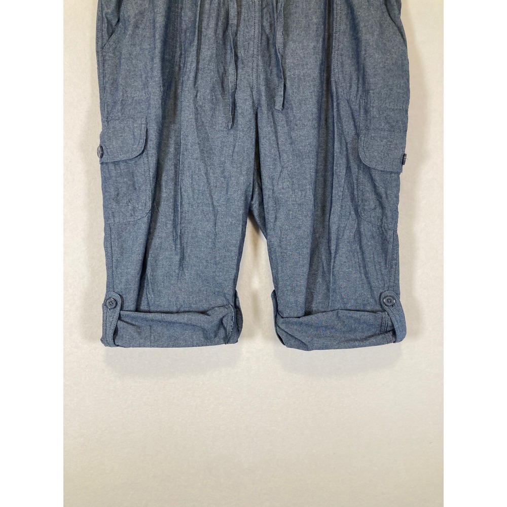 Casual Utility Woman Within Womens 20W Blue Cotton Chambray Cargo Capri Pants - Picture 9 of 11